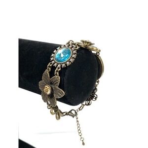 Bracelet Linked Flowers Rhinestones Antique Bronze 7”+ 1.5”
